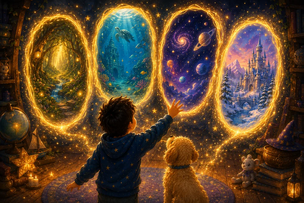 Tiny illustrated worlds — forests, oceans and starry skies to choose from